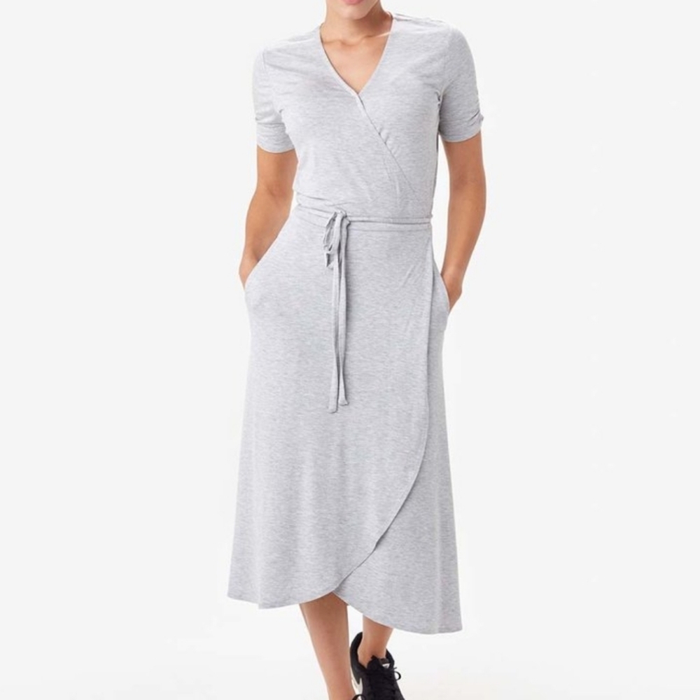 Lole Light Gray Wrap-Front Maxi Dress